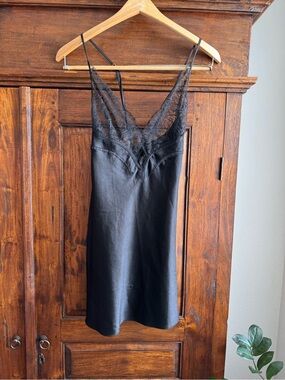 Victoria’s Secret Black Lace Satin Mini Slip Dress
